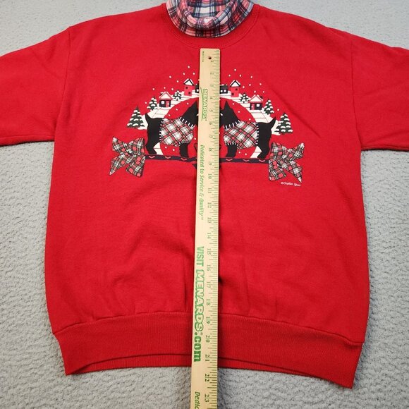 VTG Christmas Scottie Dogs Sweatshirt Large Argyle Turtleneck Sweater Grannycore - Picture 4 of 11